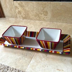 Pampered Chef Simple Additions Entertaining 3 piece Serving Set, striped